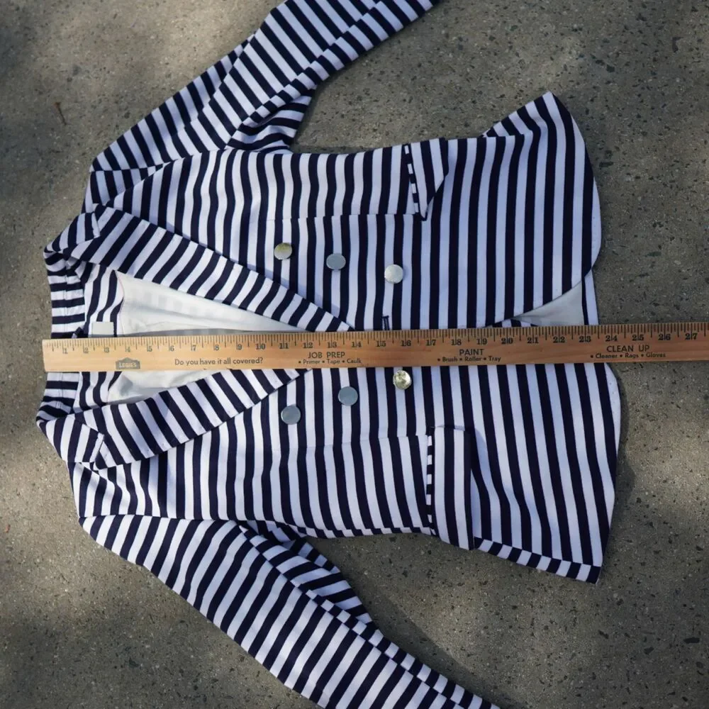 H&M Navy White Striped Blazer Gold Button Tailored Jacket Size 12 Preppy Work - Picture 13 of 15